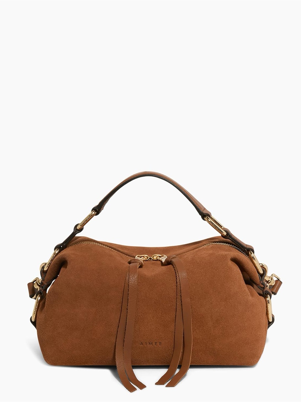 Aime Kestenberg Dumpling Cognac Suede crossbody Bag with Gold Hardware